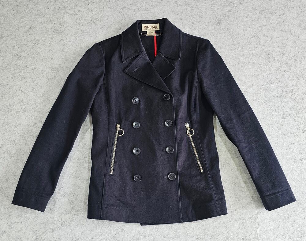 Michael Kors Navy Blue Double Breasted Canvas Peacoat Jacket Size Medium M